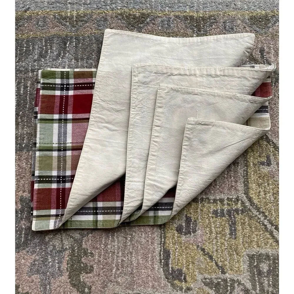 Simple Plaid over Plaid Linen Cotton Blend 4 Table Placemats